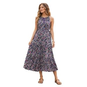 Nordstrom Signature Silk Dress Sz 10 Floral Midi Sleeveless Boho Tiered Romantic